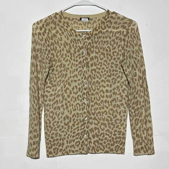 J. Crew Sweaters - J.Crew Tan Beige Leopard Print 100% Merino Wool Button Down Cardigan Size Small